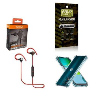 Imagem de Kit Capinha Moto E13 Fone Bluetooth Esportivo e Película de vidro 3D -