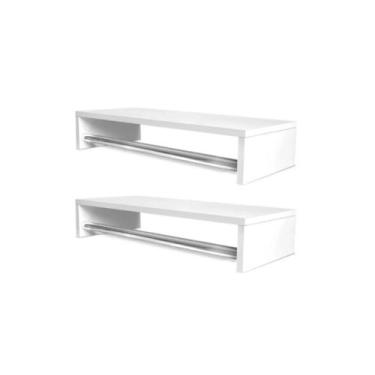 Imagem de Kit 2 Cabideiro de Parede Closet Arara de Roupas Quarto MDF Branco - U