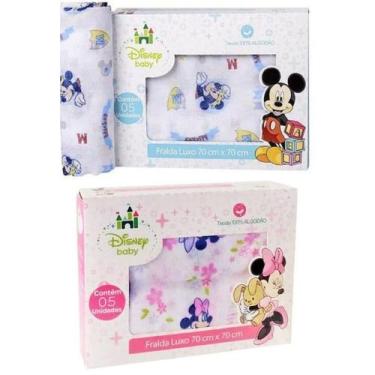 Imagem de Fralda de Pano Bebê Luxo Disney Baby Mickey Minnie 70x70 - 5 Unidades 