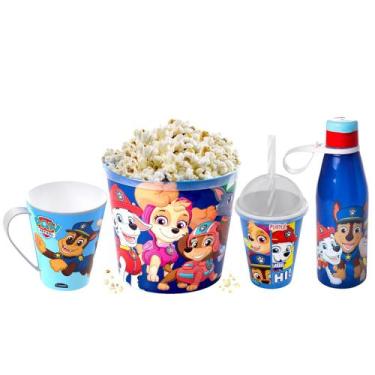 Imagem de Kit Pote Pipoca Copo Caneca e Garrafinha da Patrulha Canina - Plasútil
