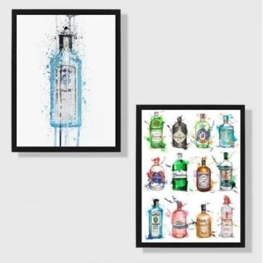 Imagem de Kit 2 Quadros Decorativos Garrafas De Gin 33X24 Vidro Branca - Quadros