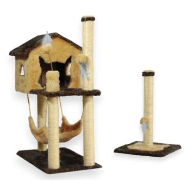 Imagem de Arranhador Casa Para Gatos Com Rede Poste Sisal Cara de Gato Brinquedo