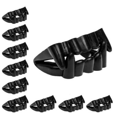 Imagem de 32 Dentaduras de Vampiros Dente Plástico Preto Festa Carnaval Sacola S