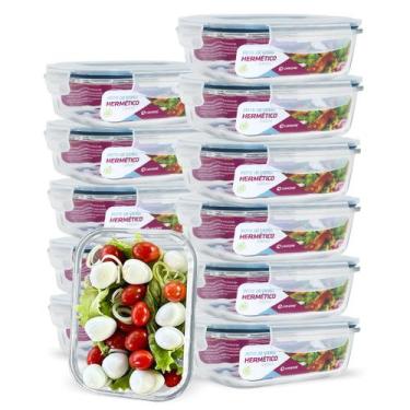 Imagem de KIT 12 Potes Vidro Herméticos Retangular 640ml Azul - U4HOME
