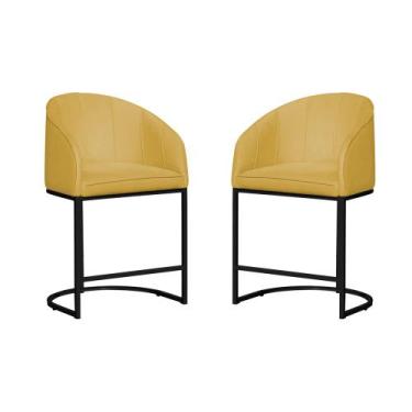 Imagem de Kit 02 Poltronas Banqueta Estofada Mia Suede Base Metal Preta - Estopa