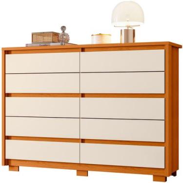 Imagem de Cômoda Grande 10 Gavetas e Pés MDP Duello - Albatroz, Cinamomo/Off Whi