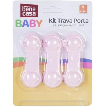 Imagem de Kit Trava Porta 3 Peças para Bebês e Crianças - Bene Casa, Rosa