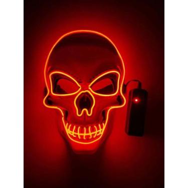 Imagem de Máscara Led Halloween Caveira Pisca Festa Carnaval - MHR, Vermelho