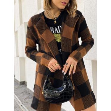 Imagem de Kimono Cardigan Xadrez Onca Tricot Feminina Tendência E Moda - liberty