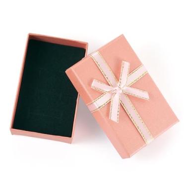 Imagem de Sparkeads 12 caixas de papel para joias, caixas retangulares de papelão salmão a granel com laço de fita para aniversário, casamento, brinco, colar, pulseira, embalagem de 8 x 5 cm