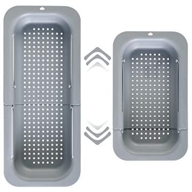 Imagem de Bedeco Escorredor de Pia Cozinha, Cesto de Filtro Extensível sobre a Pia para Lavar Legumes e Frutas, Drenar Macarrão Cozido e Pratos Secos - 34,5 cm a 18,9 cm C x 29 cm L x 7,6 cm A - Cinza