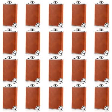 Imagem de Sieral Cantil de uísque de couro de quadril 227 g Frasco de aço inoxidável marrom com funil e taças de vinho para homens mulheres coquetel licor presentes dia dos pais acampamento festa de casamento