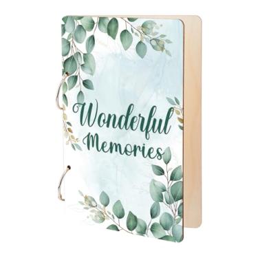 Imagem de SUPERDANT Wonderful Memories Porta-cartões de felicitações Fichário de folhas soltas de madeira, cartão postal, álbum de fotos, capa com 2 argolas, aquarela, canto, folhas, livro, férias, aniversário,