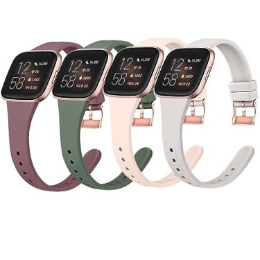 Imagem de Tobfit Pulseiras esportivas finas compatíveis com Fitbit Versa 2 pulseiras femininas e masculinas, macias e impermeáveis de silicone líquido de substituição para Fitbit Versa 2 / Fitbit Versa / Versa Lite / Versa SE Smart Watch, P (areia rosa/luz das estrelas/malva/verde sálvia)