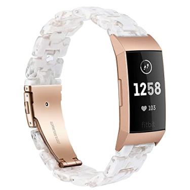 Imagem de Wongeto Pulseiras de resina compatíveis com Fitbit Charge 4/Charge 3 e pulseira Charge 3 SE, acessório de pulso de substituição com fivela de ouro rosa pulseiras fitness femininas e masculinas (flor branca)
