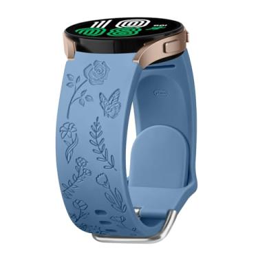 Imagem de AK Pulseira com gravação floral para Samsung Galaxy Watch 6 de 40 mm e 44 mm/Galaxy Watch 6 Classic de 43 mm e 47 mm, de silicone macio de 20 mm, pulseira de substituição ajustável para Galaxy Watch