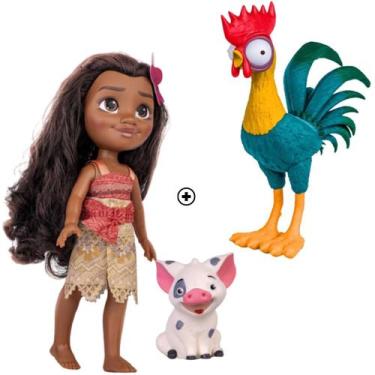 Imagem de Boneco Personagens Disney Moana Porquinho Pua E Galo Heihei Infantil E