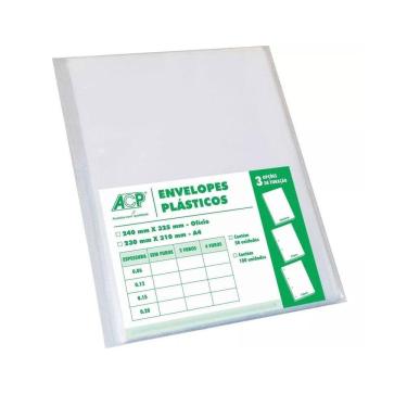 Imagem de Envelope Plástico Ofício 4 Furos Grosso 0.20Mm 100 Un.