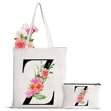 Imagem de Sanuurfky Sacola de lona com letra inicial personalizada para presente para o dia das mães, damas de honra, noiva, aniversário, casamento, Flor - Z, Large