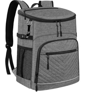 Imagem de Mochila térmica térmica à prova de vazamento, impermeável, bolsa térmica, 30 latas, grande capacidade, leve, viagem, acampamento, praia, mochila térmica para homens e mulheres, cinza, grande