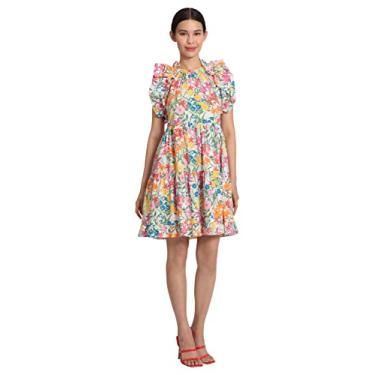 Imagem de Maggy London Vestido feminino em camadas com detalhe de cavas de babados, Branco macio/rosa, 25 Plus Size