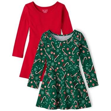 Imagem de The Children's Place Vestido skater bengala doce para bebês meninas, pacote com 2, Vermelho/verde bengala doce, pacote com 2, 12-18 Meses
