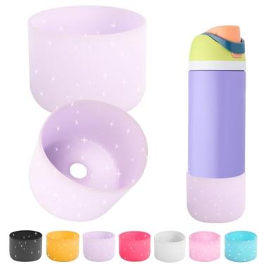 Imagem de 2 peças de bota de silicone para garrafa de água Owala 14/453.6 g 680.4 g 947.2 g 1,134.0 g, capa protetora antiderrapante para garrafas de água FreeSip, Twist e Flip (glitter roxo claro, 947 g)
