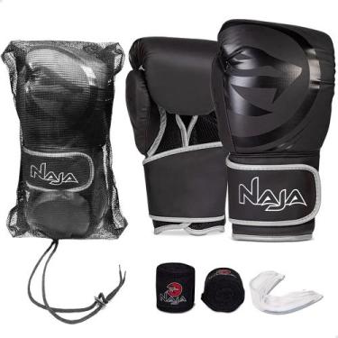 Imagem de Kit Luva Boxe / Muay Thai - Black Naja, Prata, 10oz