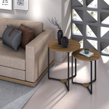 Imagem de 2 mesa lateral reforçada estilo industrial tampo na cor freijo - Start