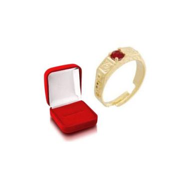 Imagem de Anel Abc Ajustável Pedra Luxo Vermelha Escola Banho Ouro - Gabby luxo 