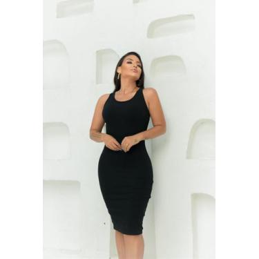 Imagem de Vestido Curto Regata Justo Básico Altura do Joelho - luh may, Preto, G