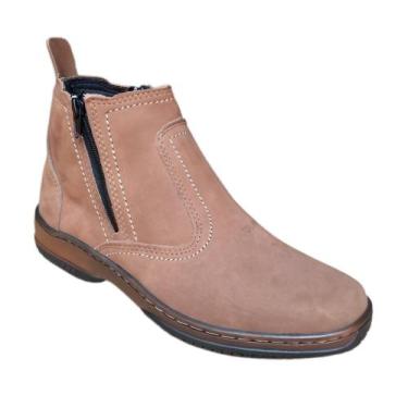 Imagem de Botina Marrom Claro Rato Bota Masculina Ziper Fecho Couro Nobuck Model