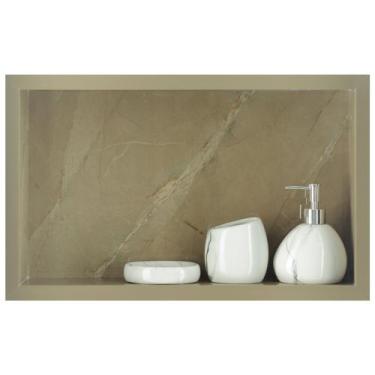 Imagem de Nicho Para Banheiro Em Porcelanato Polido Porta Shampoo Sabonete Organ