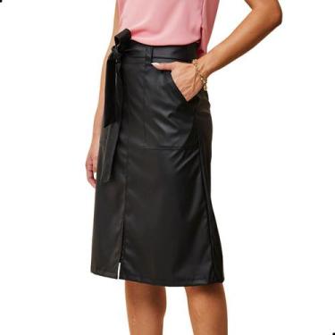 Imagem de Saia material sintético Midi Com Bolsos e Fenda Moda Evangélica - G-St