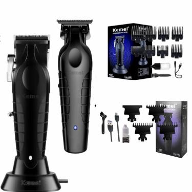 Imagem de Kit Maquina Cortar Cabelo E Acabamento Kemei Km2296 E Km2299