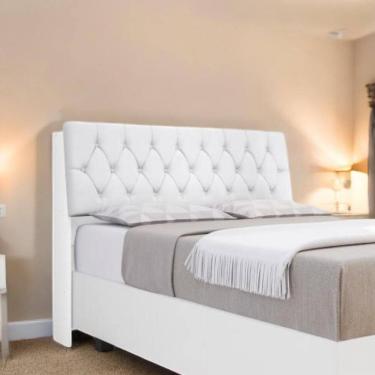 Imagem de Cabeceira Estofada Yasminne Queen Branca com Capitonê Branco