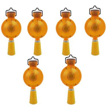 Imagem de Sinalizador Viario Solar Cone Kit 6 Uni Sinalizaçao Rua Estrada Rodovi