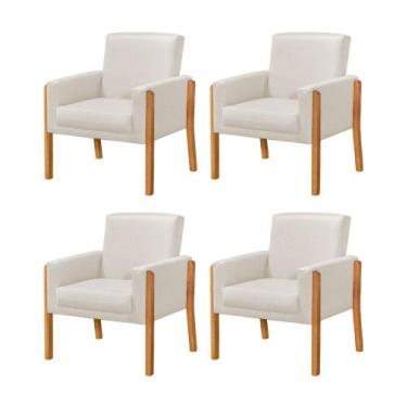 Imagem de Kit 4 Poltronas Sala de Espera Pés em Madeira Santorini Linho Crú - VI