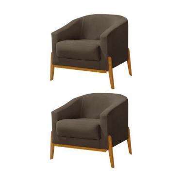 Imagem de Kit 2 Poltronas Living Base em Madeira Maciça Flórida Veludo Marrom - 