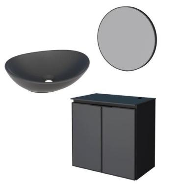 Imagem de Conjunto Banheiro Aço Umbu 60 Preto Com Cuba Bali Preta Espelho Luna C