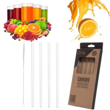 Imagem de Kit 4 Canudos De Vidro Reutilizáveis  1 Escova - LYOR