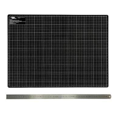 Imagem de Kit Base de Corte A3 Placa Apoio de Mesa 45x30 Régua de Metal inox 30c