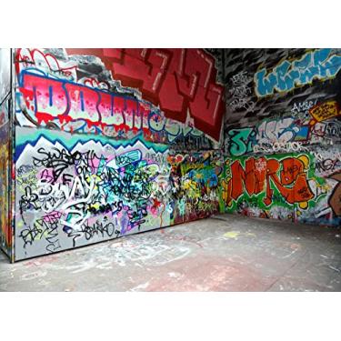 Imagem de BELECO Tecido de 3 x 2 m, cenário de arte abstrata, arte abstrata, fundo de grafite colorido para decoração de festa dos anos 80, estilo hip hop, punk, decoração de estúdio