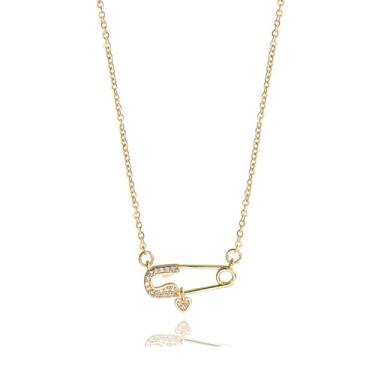 Imagem de Colar de alfinete de segurança delicado para mulheres, alfinetes de segurança modernos com pingentes de coração, colar de clipe de papel para mulheres, presentes de segurança para mulheres,