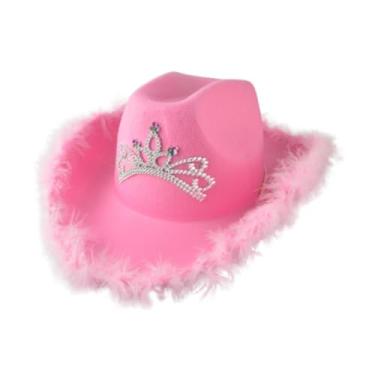 Imagem de YIJU Chapéu de vaqueira com aba larga, chapéu de cowboy ocidental para fantasias, eventos de festa, Rosa