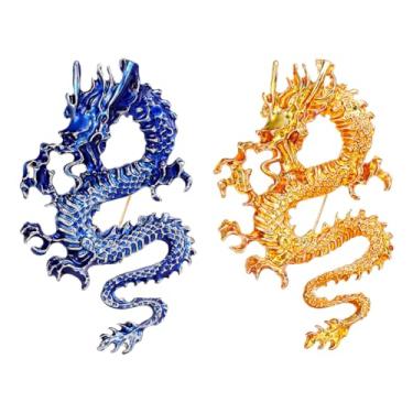 Imagem de Conjunto de 2 broches de dragão estilo chinês broche de dragão dourado e broche de dragão azul broche animal zodíaco broche para homens clipes de xaile jaqueta terno mochilas acessórios de roupas,