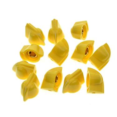 Imagem de KAISH 12 peças de 6,35 mm vintage elevadas mini maçanetas de cabeça de frango tamanho pequeno para violão com potenciômetro de baixo, botão amplificador, pedal de efeito, botões de cabeça de galinha com conjunto de parafusos, amarelo