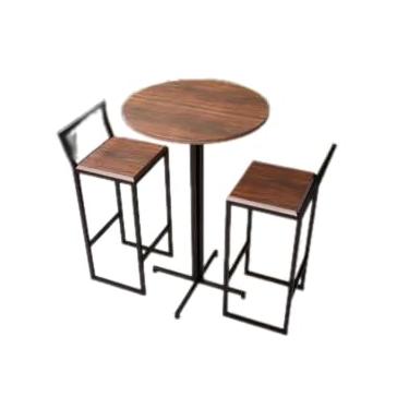 Imagem de Conjunto Mesa Alta Bar Bistrô Redonda 2 Banquetas Confort Imbuia Industrial Black