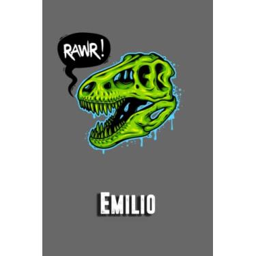 Imagem de Emilio:Draw and Write Journal for Boys Kids: Cool Dinosaur Dino Rawr Journal for Boys Kids, Personalized Name Journal for Boys, Happy Birthday Gift ... for Boys 6x9 Half Blank Half Lined Pages