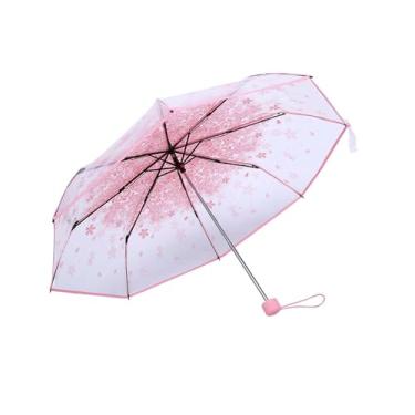 Imagem de Guarda-chuva Dobrável Transparente Elegante Princesa Flor de Cerejeira Ecológico Resistente à Prova de Vento Manual Aberto para Dias Chuvosos (Rosa)